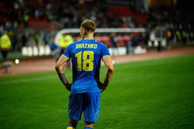NUREMBERG, GERMANY - 3 Haziran 2024: Volodymyr Brazhko, Ukrayna 'ya karşı Max Morlock Stadyumu' nda oynanan dost futbol maçı