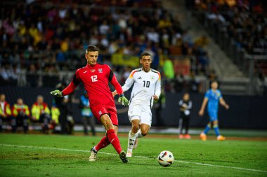 NUREMBERG, GERMANY - 3 Haziran 2024: Anatoliy Trubin, Ukrayna 'ya karşı Max Morlock Stadyumu' nda oynanan dost futbol maçı