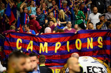 COLOGNE, GERMANY - 9 HAZİRAN 2024: Kamyon İzcisi 24 EHF FINAL4 Aalborg Handbold Barca 'ya karşı Lanxess Arena