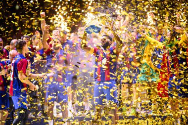 COLOGNE, GERMANY - 9 HAZİRAN 2024: Kamyon İzcisi 24 EHF FINAL4 Aalborg Handbold Barca 'ya karşı Lanxess Arena