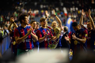 COLOGNE, GERMANY - 9 HAZİRAN 2024: Kamyon İzcisi 24 EHF FINAL4 Aalborg Handbold Barca 'ya karşı Lanxess Arena