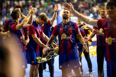 COLOGNE, GERMANY - 9 HAZİRAN 2024: Kamyon İzcisi 24 EHF FINAL4 Aalborg Handbold Barca 'ya karşı Lanxess Arena