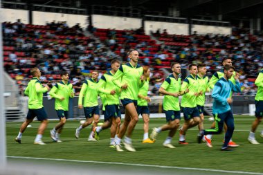 WIEDENSBADEN, GERMANY - 13 Haziran 2024: Ukrayna milli futbol takımının Brita 'daki açık uygulaması