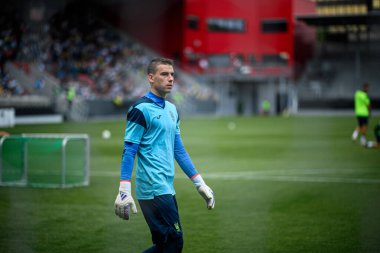 WIEDENSBADEN, GERMANY - 13 Haziran 2024: Andriy Lunin, Ukrayna milli futbol takımının Brita 'daki açık uygulaması