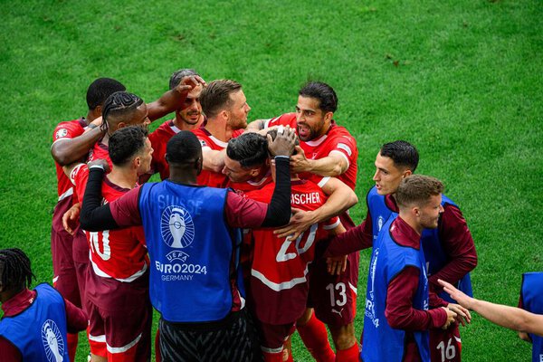 COLOGNE, GERMANY - 15 JUNE, 2024: Goal Michel Aebischer, The football match of EURO 2024 Hungary vs. Switzerland at Rhein Energie Stadion