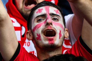 DORTMUND, GERMANY - 18 Haziran 2024: EURO 2024 Türkiye - Gürcistan Signal Iduna Par maçından önce Gürcü taraftarı