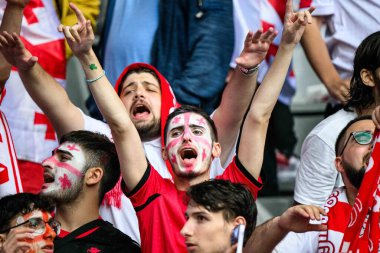 DORTMUND, GERMANY - 18 Haziran 2024: EURO 2024 Türkiye - Gürcistan Signal Iduna Par maçından önce Gürcü taraftarı
