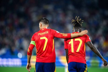GELSENKIRCHEN, ALMANY - 20 Haziran 2024: Alvaro Morata, Nico Williams, EURO 2024 İspanya - İtalya Veltins Arena maçında