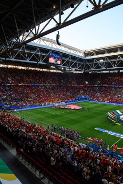 DUESSELDORF, GERMANY - 24 Haziran 2024: EURO 2024 Arnavutluk-İspanya futbol maçı Duesseldorf Arena 'da