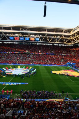 DUESSELDORF, GERMANY - 24 Haziran 2024: EURO 2024 Arnavutluk-İspanya futbol maçı Duesseldorf Arena 'da