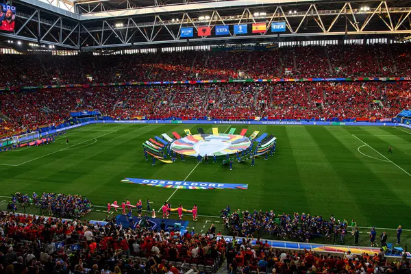 DUESSELDORF, GERMANY - 24 Haziran 2024: EURO 2024 Arnavutluk-İspanya futbol maçı Duesseldorf Arena 'da