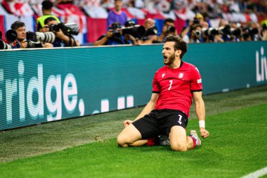 GELSENKIRCHEN, GERMANY - 26 Haziran 2024: Khvicha Kvaratskhelia, EURO 2024 Gürcistan-Portekiz futbol maçı Gelsenkirchen Stadyumu 'nda