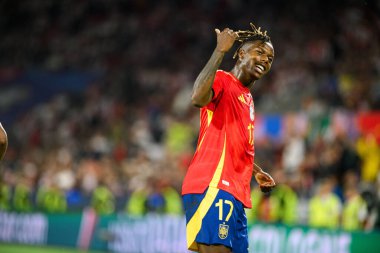 COLOGNE, Almanya - 30 Haziran 2024: Nico Williams, EURO 2024 İspanya - Gürcistan maçı Rhein Enerji Stadyumu 'nda