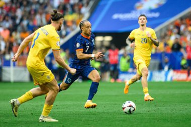 MUENCHEN, GERMANY - 2 Temmuz 2024: Xavi Simons, EURO 2024 Romanya-Hollanda maçı Alianz Arena 'da