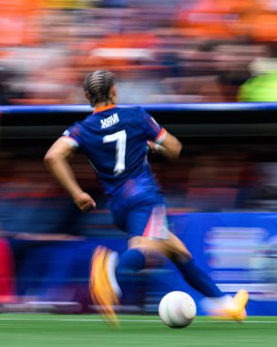 MUENCHEN, GERMANY - 2 Temmuz 2024: Xavi Simons, EURO 2024 Romanya - Alianz 'da Hollanda maçı