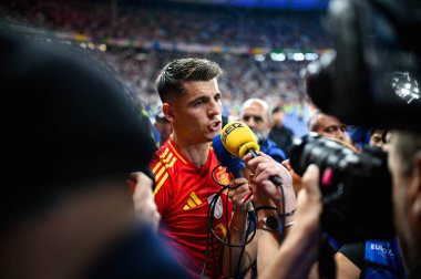 BERLİN, GERMANY - 14 Temmuz 2024: Alvaro Morata, Final EURO 2024 İspanya Olimpiyat Stadyumu 'nda İngiltere' ye karşı futbol maçı