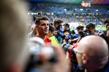 BERLİN, GERMANY - 14 Temmuz 2024: Alvaro Morata, Final EURO 2024 İspanya Olimpiyat Stadyumu 'nda İngiltere' ye karşı futbol maçı