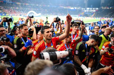 BERLİN, GERMANY - 14 Temmuz 2024: Rodri, Final EURO 2024 İspanya Olimpiyat Stadyumu 'nda İngiltere' ye karşı futbol maçı