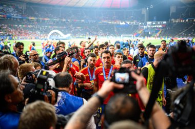 BERLİN, GERMANY - 14 HAZİRAN, 2024: Final EURO 2024 İspanya-İngiltere Olimpiyat Stadyumu karşılaşması