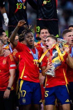 BERLİN, GERMANY - 14 Temmuz 2024: Fermn Lopez, Final EURO 2024 İspanya Olimpiyat Stadyumu 'nda İngiltere' ye karşı