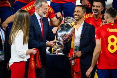 BERLİN, GERMANY - 14 HAZİRAN, 2024: İspanyalı Felipe VI, Final EURO 2024 İspanya Olimpiyat Stadyumu 'nda İngiltere' ye karşı