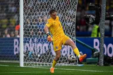 BERLİN, GERMANY - 14 Temmuz 2024: Jordan Pickford, Final EURO 2024 İspanya Olimpiyat Stadyumu 'nda İngiltere' ye karşı