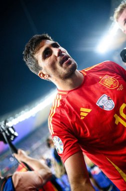 BERLİN, GERMANY - 14 Temmuz 2024: Rodri, Final EURO 2024 İspanya Olimpiyat Stadyumu 'nda İngiltere' ye karşı futbol maçı
