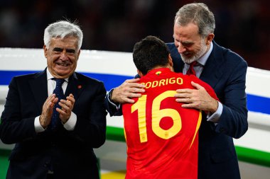 BERLİN, GERMANY - 14 HAZİRAN, 2024: Rodri, İspanya 'dan VI. Felipe, İspanya' nın Olimpiyat Stadyumu 'nda oynanan final maçı
