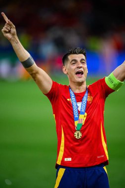 BERLİN, GERMANY - 14 Temmuz 2024: Alvaro Morata, Final EURO 2024 İspanya Olimpiyat Stadyumu 'nda İngiltere' ye karşı futbol maçı