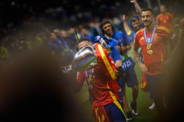 BERLİN, GERMANY - 14 HAZİRAN, 2024: Final EURO 2024 İspanya-İngiltere Olimpiyat Stadyumu karşılaşması