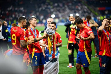 BERLİN, GERMANY - 14 Temmuz 2024: Alvaro Morata, Final EURO 2024 İspanya Olimpiyat Stadyumu 'nda İngiltere' ye karşı futbol maçı