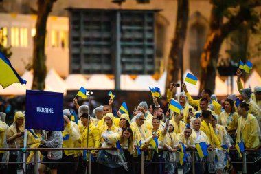 PARIS, FRANCE - 26 HAZİRAN 2024 Olimpiyat Oyunlarının açılış töreni 