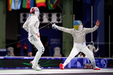 PARIS, FRANCE - 3 AĞUSTOS, 2024 Eskrim, Olimpiyat Oyunları 2024 