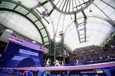 PARIS, FRANCE - 3 AĞUSTOS, 2024 Eskrim, Olimpiyat Oyunları 2024 