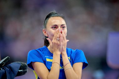 PARIS, FRANCE - 4 AĞUSTOS, 2024: GERASHCHENKO Iryna, Kadınlar Yüksek Atlama Finali, Olimpiyat Oyunları 2024 