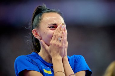PARIS, FRANCE - 4 AĞUSTOS, 2024: GERASHCHENKO Iryna, Kadınlar Yüksek Atlama Finali, Olimpiyat Oyunları 2024 