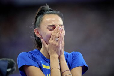 PARIS, FRANCE - 4 AĞUSTOS, 2024: GERASHCHENKO Iryna, Kadınlar Yüksek Atlama Finali, Olimpiyat Oyunları 2024 