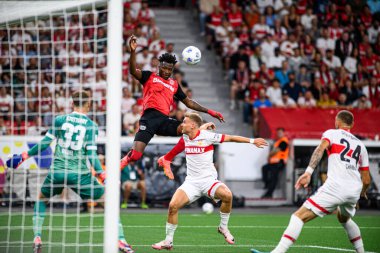 LEVERKUSEN, GERMANY - 17.08.24: Edmond Tapsoba, The DFB Super Pokal maçı Bayer 04 Leverkusen vs Stuttgart at Bayena