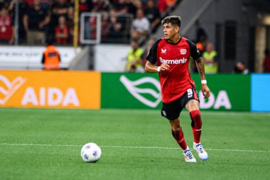 LEVERKUSEN, GERMANY - 17.08.24: Piero Hincapie, The DFB Super Pokal maçı Bayer 04 Leverkusen vs Stuttgart at Bayena