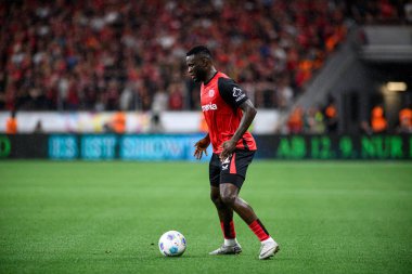 LEVERKUSEN, GERMANY - 17.08.24: Victor Boniface, The DFB Super Pokal match FC Bayer 04 Leverkusen vs Stuttgart at BayArena clipart