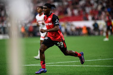 LEVERKUSEN, GERMANY - 17.08.24: Jeremie Frimpong, The DFB Super Pokal maçı Bayer 04 Leverkusen vs Stuttgart at Bayena