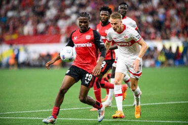 LEVERKUSEN, GERMANY - 17.08.24: Nathan Tella, The DFB Super Pokal maçı Bayer 04 Leverkusen vs Stuttgart