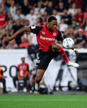 LEVERKUSEN, GERMANY - 17.08.24: Jeanuel Belocian, The DFB Super Pokal maçı Bayer 04 Leverkusen vs Stuttgart at Bayena