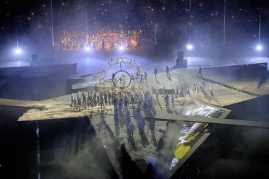 PARIS, FRANCE - 11 AĞUSTOS, 2024 Kapanış Töreni, Paris 2024 Olimpiyat Oyunları, Yaz Olimpiyatları. Stade de France 'da