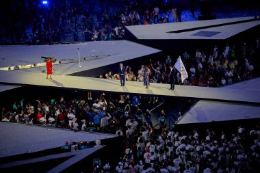 PARIS, FRANCE - 11 AĞUSTOS, 2024 Kapanış Töreni, Paris 2024 Olimpiyat Oyunları, Yaz Olimpiyatları. Stade de France 'da