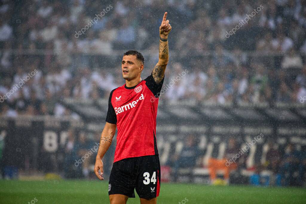MOENCHENGLADBACH, GERMANY - 23 AUGUST, 2024: Alex Grimaldo, Florian Wirtz, Jonas Hofmann, The football match of Bundesliga Borussia Moenchengladbach vs Bayer Leverkusen  at Borussia Park