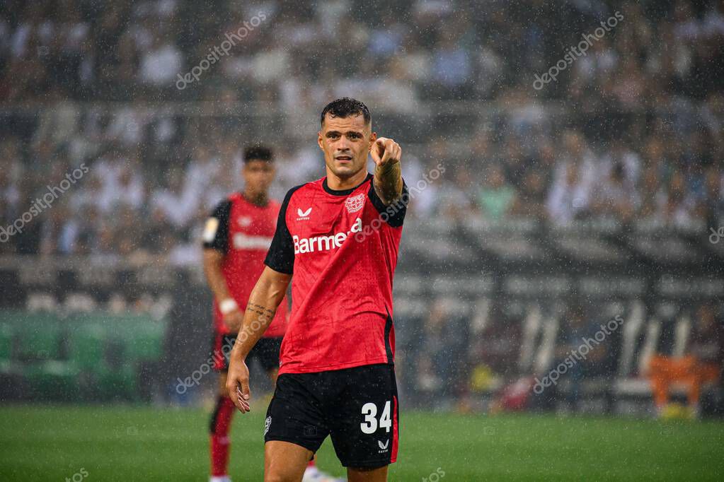MOENCHENGLADBACH, GERMANY - 23 AUGUST, 2024: Alex Grimaldo, Florian Wirtz, Jonas Hofmann, The football match of Bundesliga Borussia Moenchengladbach vs Bayer Leverkusen  at Borussia Park