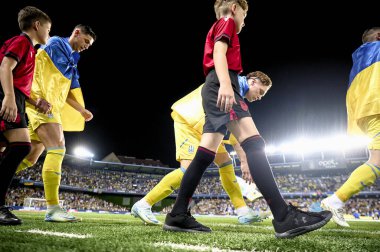 PRAG, CZECH Cumhuriyet - 7 Eylül 2024: UEFA Uluslar Ligi Ukrayna - Arnavutluk Epet Arena 'da