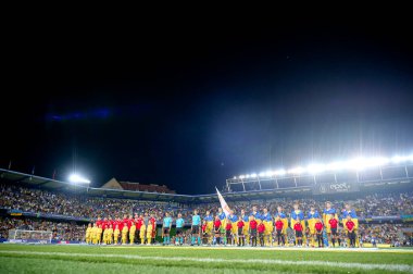 PRAG, CZECH Cumhuriyet - 7 Eylül 2024: UEFA Uluslar Ligi Ukrayna - Arnavutluk Epet Arena 'da
