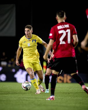 PRAG, CZECH REPUBLIC - 7 Eylül 2024: Georgiy Sudakov, UEFA Uluslar Ligi Maçı Ukrayna - Arnavutluk Epet Arena 'da